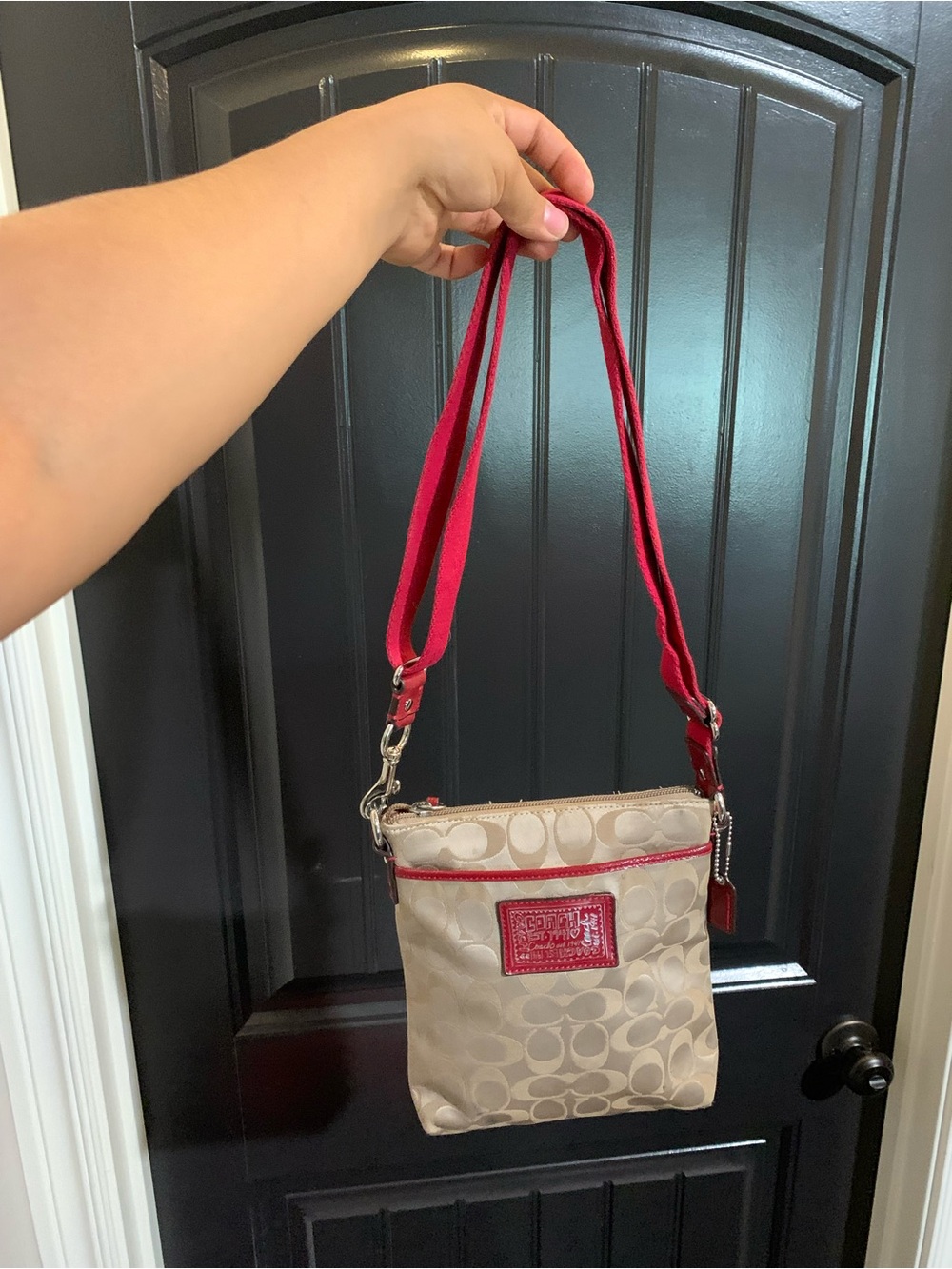 🍒 COACH Y2K crossbody bag, Poppy Cherry model (khaki and red)
